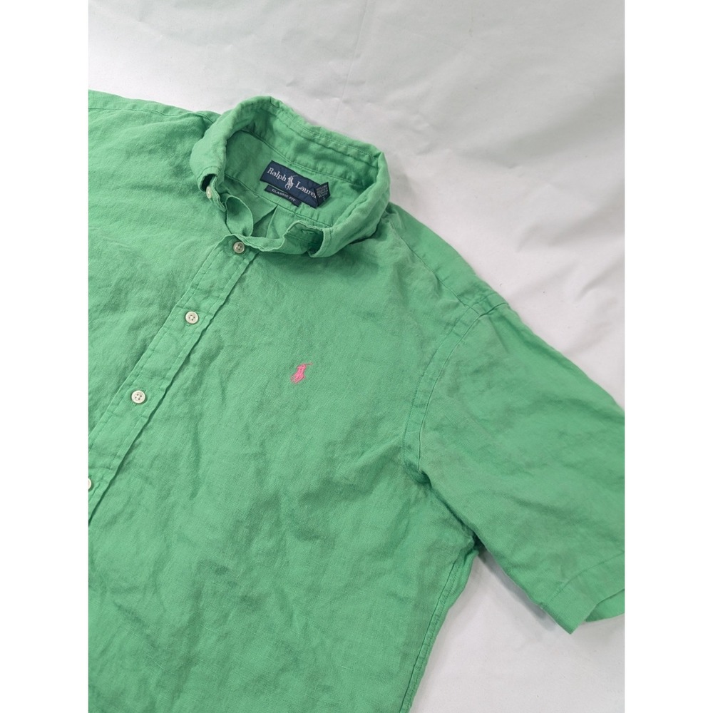 Vintage Polo Ralph Lauren Shirt Men's Large linen Lime green casual beach cruise